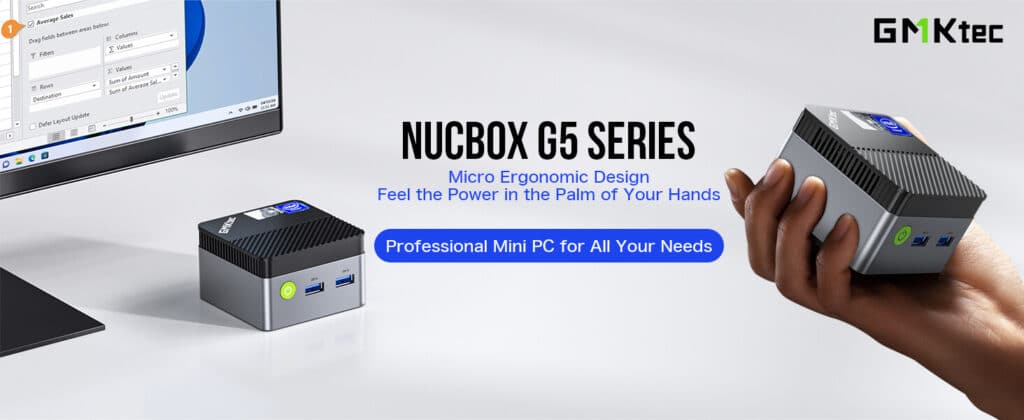 GMKtec NucBox G5 series, featuring compact yet powerful mini PCs designed for versatile computing and multimedia tasks.