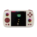 ANBERNICRGCUBELISTINGDONEGREY01 DROIX Global Front view render of the Anbernic RG Cube handheld gaming console in gray The device features a sleek matte gray finish embodying a modern and minimalist design White buttons and control elements stand out against the gray surface including a centered screen and various functional buttons This view highlights the compact and ergonomic shape of the Anbernic RG Cube appealing to gamers with its understated yet stylish appearance