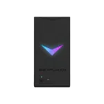 ONEXPLAYERX1CONTROLLERCONNECTORDONE01 DROIX Global The front panel of an ONEXPLAYER handheld gaming device It features a black rectangular design with a glowing V shaped logo in blue and purple The ONEXPLAYER branding is visible below the logo along with two small indicator lights