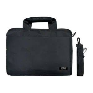 A black protective case with handles designed for the GPD Duo, featuring a sleek design and a detachable shoulder strap. The GPD logo is visible in the lower corner.