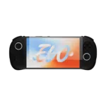 AYANEO Pocket EVO handheld device with a screen protector applied showcasing a crystal clear protective layer that guards the display against scratches and smudges while maintaining vibrant screen clarity and touch responsiveness
