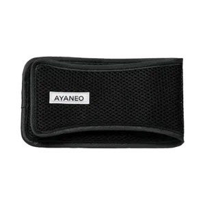 AYANEO Pocket Micro Case in black with a breathable mesh design and a sleek AYANEO logo patch, providing compact and stylish protection for the gaming console