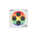 AYANEO joystick caps set in black designed for AYANEO Pocket Micro and DMG models The packaging features a pixelated rainbow background with four circular joystick caps visible through a transparent window The AYANEO logo is displayed at the top left and the text Joystick Cap along with Chinese characters is printed on the bottom right