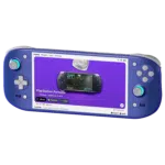AYNODIN2PORTALINDIGOLISTINGIMAGEDONE1 DROIX Global A blue AYN Odin 2 Portal handheld gaming console running an emulator interface showcasing PlayStation Portable PSP games The interface features a purple background with a PSP console image emphasizing the devices emulation capabilities