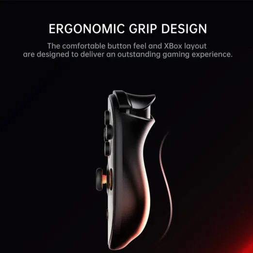 A side profile of the Odin 2 Portal, emphasizing its ergonomic grip design and comfortable Xbox-style button layout for an improved gaming experience.