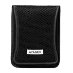 A black rectangular protective case with a mesh like texture covers the entire surface A white label with AYANEO in black text is centered near the bottom of the case The case appears to be closed and is presented against a plain light gray background