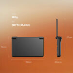 A technical diagram showcasing the dimensions and weight of the AYN Thor handheld gaming console The background is a gradient of orange and brown On the left a front view of the closed device is shown with its width 150mm and height 94mm labeled On the right a side view of the device with its screen open is shown with the height 177mm and thickness 256mm labeled The top of the image lists the Weight 380g and Size 15094256mm
