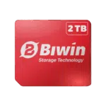BIWINMINISDD2TBLISTINGDONE01 DROIX Global The logo for Biwin Storage Technology on a glossy red square card with a white badge in the top right corner that reads 2 TB set against a dark green background