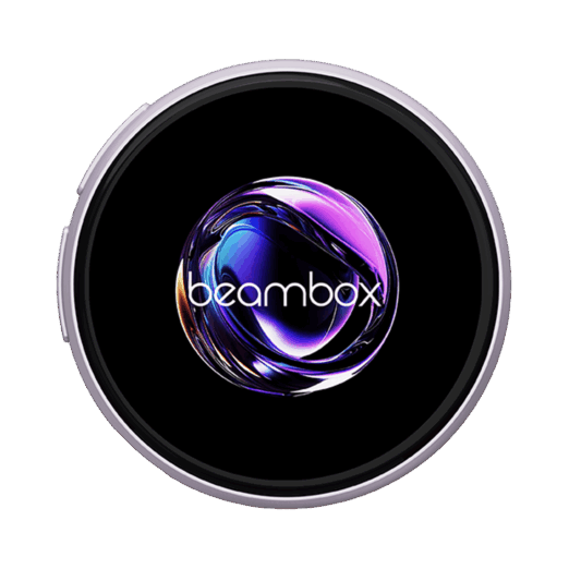 A circular badge or display framed by a light purplelavender colored metal ring The black display area shows a highly reflective swirling purple and NIKKO BADGE TS SLIVER IMAGE 1png A circular badge or display framed by a silver metal ring The black display area shows a highly reflective swirling purple and blue abstract orb with the white text beambox overlaid near the bottom The image is set against a dark green backgroundabstract orb with the white text beambox overlaid near the bottom The image is set against a dark green background