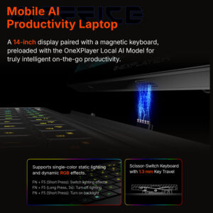 A close-up of the magnetic pogo pin connection and the scissor-switch keyboard featuring 1.3mm key travel and RGB lighting.