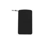 A minimalist matte black protective pouch designed for a handheld gaming device The pouch features a clean rectangular silhouette with rounded corners and a subtle embossed AYN logo centered on the front It includes a black drawstring closure at the top with a small plastic toggle for securing the contents