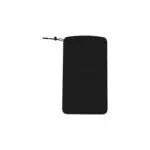 A flat vertical view of a black fabric storage pouch It features a subtle embossed AYN logo in the center and a black drawstring closure with a plastic toggle at the top left