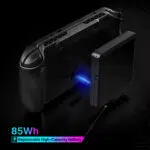 Close up of the back of the device showing a removable 85Wh high capacity battery being inserted