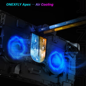 Internal X-ray view of the ONEXFLY Apex showing the dual-fan air cooling system and heat pipes.