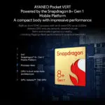 Battery capacity graphic for the AYANEO Pocket VERT highlighting the 6000mAh high density battery designed for long lasting play and optimised power efficiency during handheld gaming