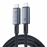 Focus Connector Close up Visual A clean vertical shot of the two USB C heads against a black background Key Info One head is engraved with the E marker chip icon and the four main specs 240W 80Gbps 8K60Hz