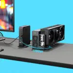 Technical demonstration of the GPD Box Mini PC connected to an external GPU via the 256Gbps MCIO 8i port for desktop-class graphics performance.