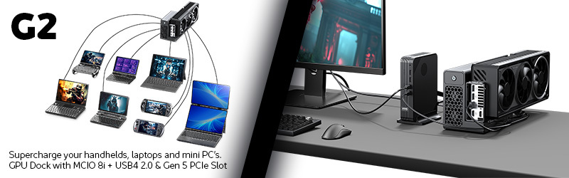G2 GPU Dock connects handhelds laptops tablets and mini PCs to a PCIe expansion dock