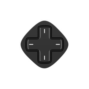 A single matte black, rounded diamond-shaped gaming controller module highlighting a central black D-pad with white accent lines on each directional wing.