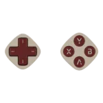 Two retro-styled, rounded diamond gaming controller modules side-by-side. The modules have a classic light beige housing with dark burgundy components. The left features a burgundy D-pad, and the right features four burgundy action buttons labeled Y, X, B, and A in grey text.