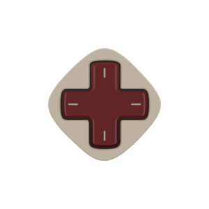 A single retro-styled gaming module featuring a light beige frame and a centrally positioned dark burgundy cross-shaped D-pad with grey accents.