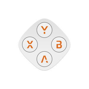A single white, rounded diamond-shaped gaming controller module featuring four circular white action buttons arranged in a diamond layout, labeled with stylized orange letters Y, X, B, and A against a plain white background.