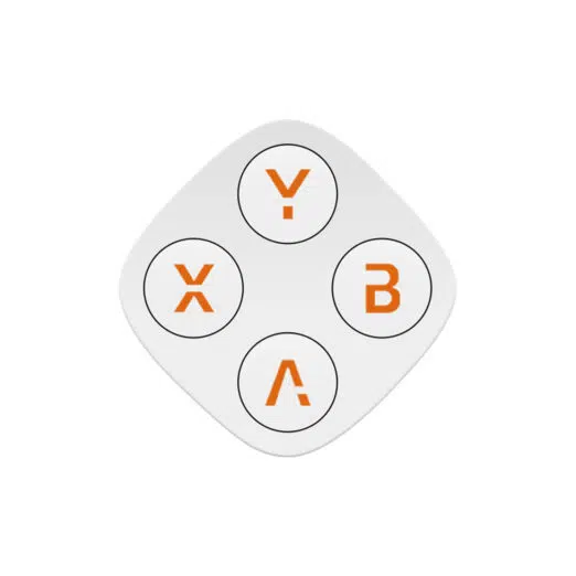A single white, rounded diamond-shaped gaming controller module featuring four circular white action buttons arranged in a diamond layout, labeled with stylized orange letters Y, X, B, and A against a plain white background.