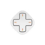 A single white, rounded diamond-shaped gaming controller module featuring a white cross-shaped D-pad with fine orange indicator lines on each direction, isolated on a white background.