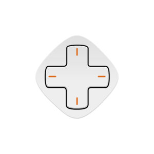 A single white, rounded diamond-shaped gaming controller module featuring a white cross-shaped D-pad with fine orange indicator lines on each direction, isolated on a white background.