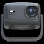 RockTek PJ500 Ultra smart 1080p projector, front view with glossy gray textured body and large right lens