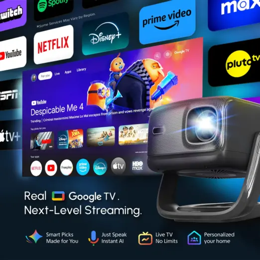 RockTek PJ500 Ultra Smart Projector – 1080p, 600 ANSI & Wi‑Fi 6