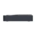 RockTek G2 Next Google TV box side view in matte dark gray with rounded edges and glossy black top panel