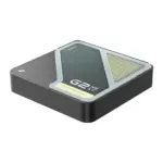 RockTek G2 Next Google TV box angled in black, with glossy top, translucent panel, vent stripes and logo