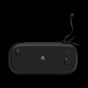 KONKR Pocket Fit Carrying Case front view in matte black textured shell with zipper pull and wrist strap