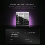Retroid Pocket 6 performance graphic with front-on metallic Snapdragon 8 Gen 2 chip, purple glow, specs
