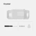 Retroid Pocket Nova Bumped Back Shell in crystal clear glossy plastic, rear view with vent slots and tools
