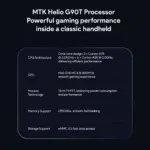 KONKR Pocket Advance dark navy spec graphic with white text and blue outline for MTK Helio G90T processor
