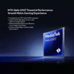 KONKR Pocket Advance graphic showing an angled glossy blue MediaTek Helio G90T chip with white text on a dark gradient