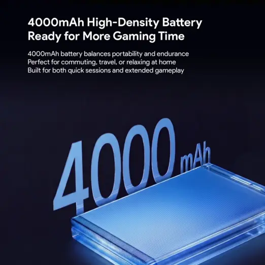 KONKR Pocket Advance Android gaming handheld 4000mAh battery graphic with blue ribbed cell and 3D capacity text