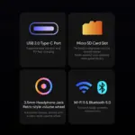 KONKR Pocket Advance dark matte feature cards with gradient USB-C, microSD, audio wheel and Wi-Fi/Bluetooth icons