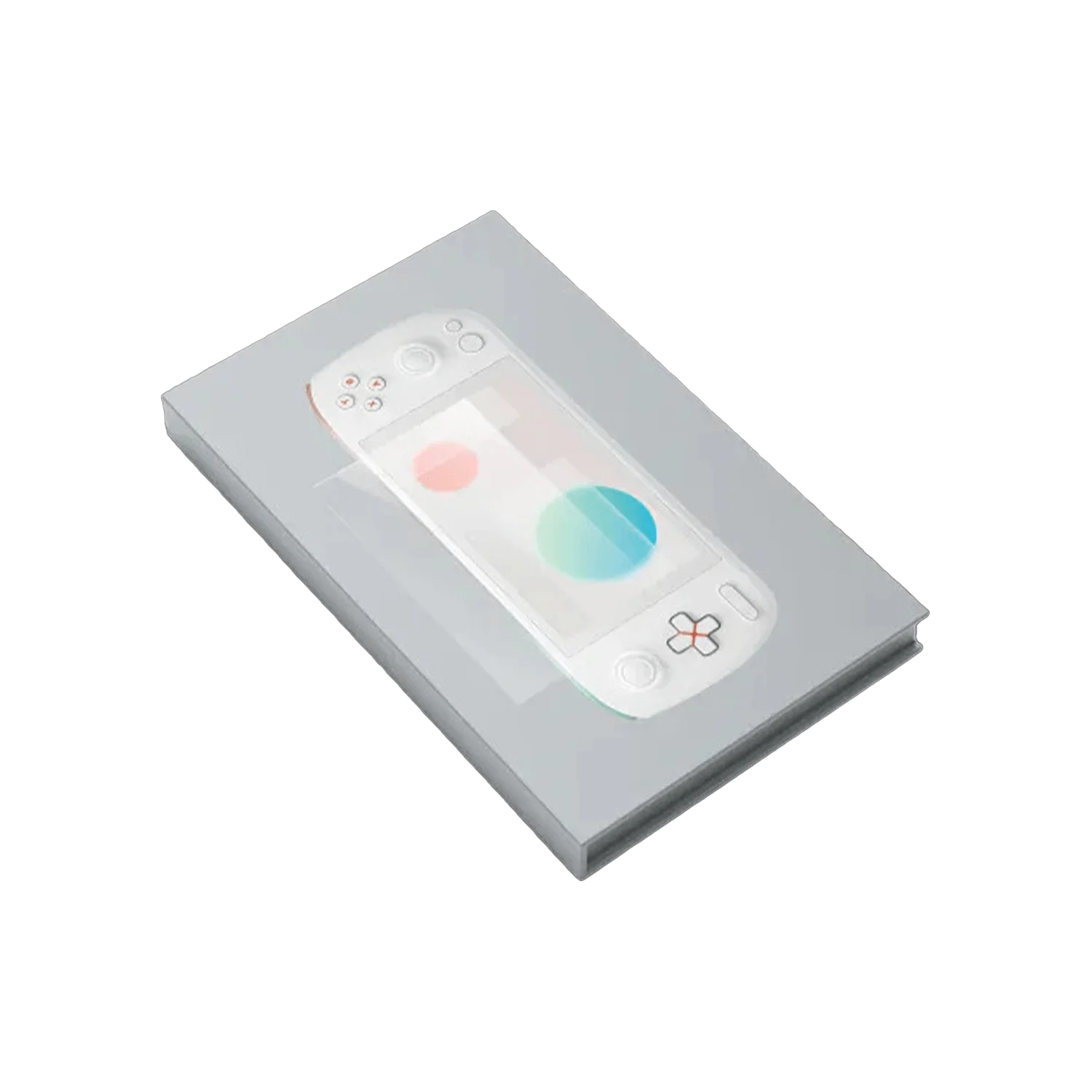 A light gray box for the AYANEO Pocket S screen protector, featuring a stylized, translucent graphic of the white handheld co